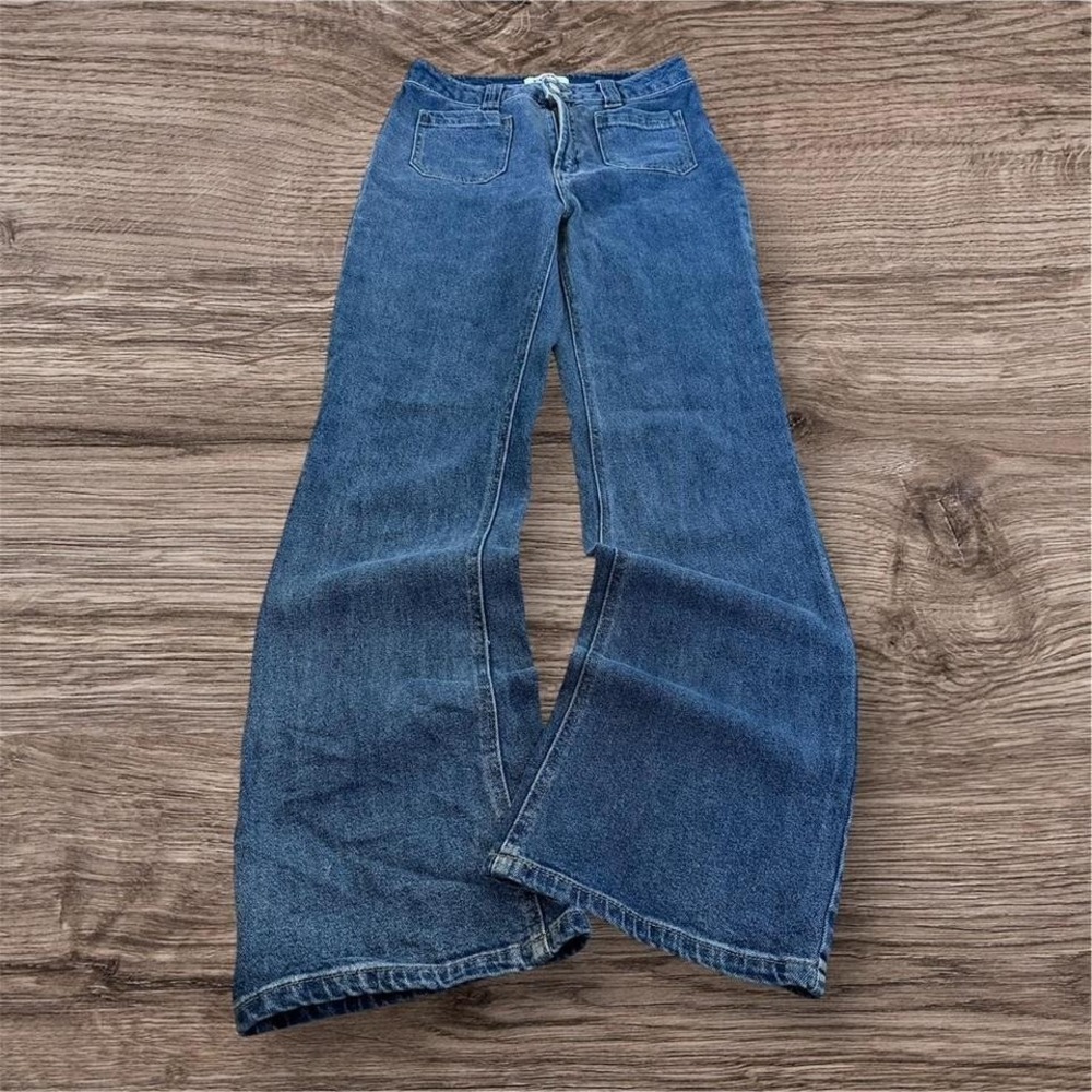 2000s Flared Wide Leg Blue Denim Jeans Super Sick Y2K Fit 27x31